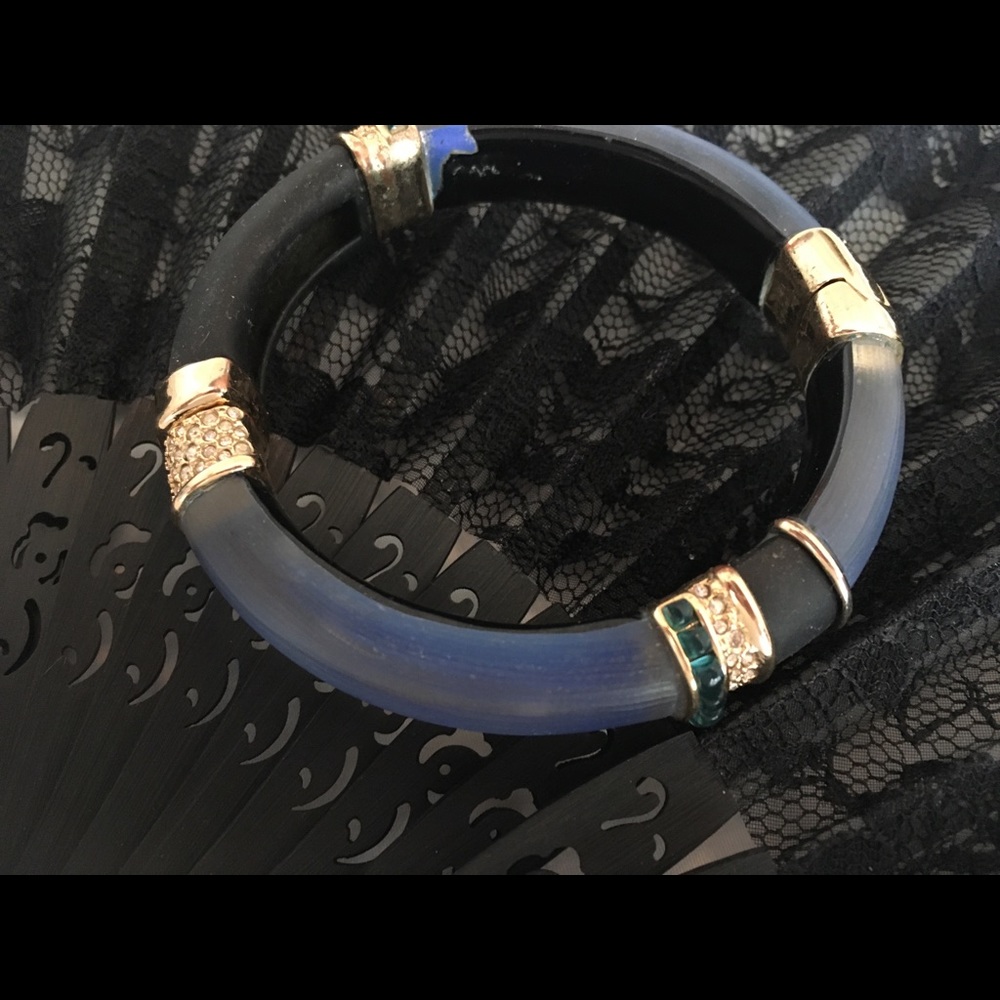 Gorgeous black and blue Alexis Bittar hinged bangle bracelet